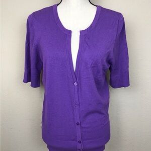 Ann Taylor Short Sleeve V-neck Cardigan Sweater Size Large